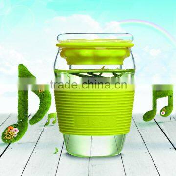 Special Design Pyrex Glass Teacup With Insulating Rubber Heat Resistant Flower Tea Cup 450ml Glass Tea Kettle 6 Color Design photo-2