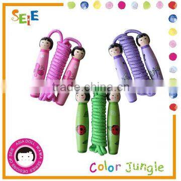 Wooden handle jump rope ,Kokeshi doll wood toy jumping skipping rope