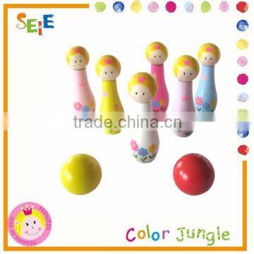 mini bowling set toys,wooden doll bowling set toy