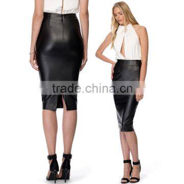 Women's Pu Leather Pencil Knee Slit Skirt OEM ODM Type Clothes Factory Guangzhou Customization supplier