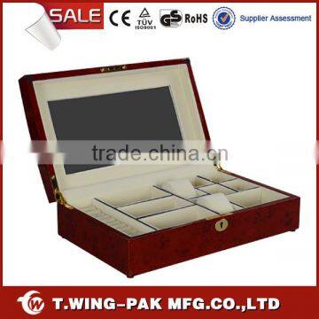 Red finish wooden watch jewelry box for women