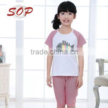 New style round neck blouse for girls boutique casual kids summer clothing sets