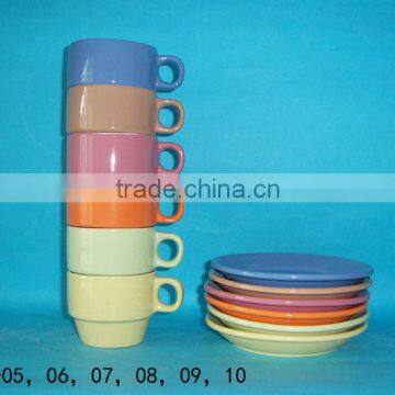 pure color glazed stackable coffee cup and saucer