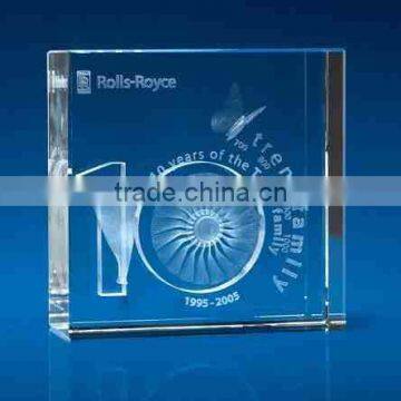 Crystal rectangle block award 3d laser engraved logo for souvenirs