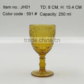 Press Drinking Glass/Wine Goblet,Hiball,DOF, Sundae Cup Color Glass in Amber With Geometric Designs Emboss photo-2