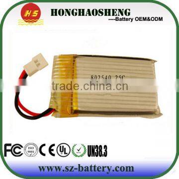 HOT!!! 2015 most popular li-ion battery 25c 3.7v 600mah 802540 polymer li-ion battery 802540 3.7v 600mAh 25C or syma X5c