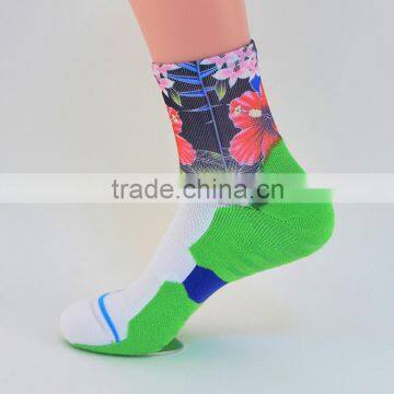 lady selective terry sublimation printing running non slip socks