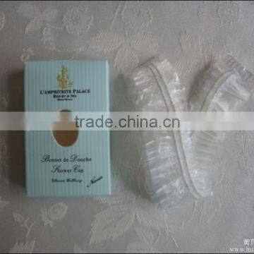 Eco-friendly Stocked Printing Hotel Disposable PE Strip Shower Cap