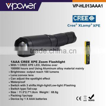 1AAA CREE XPE Zoom Flashlight