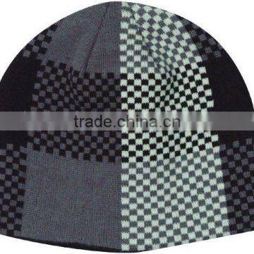 Acrylic grey double layer jacquard with embroidery knitted hat