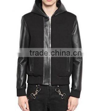 2014 fashion new design pu leather jacket with kint front facing for men