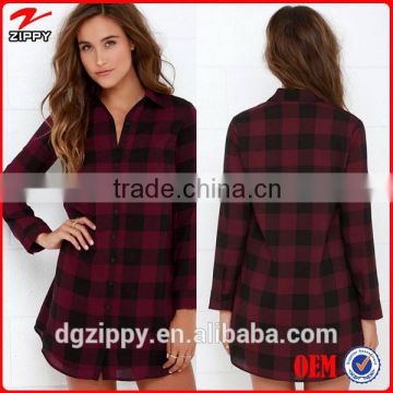 2015 China wholesale woman shirt 100% cotton plaid flannel shirt dress