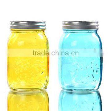 597ml Colorful Carving Glass Mason Jar With Lid