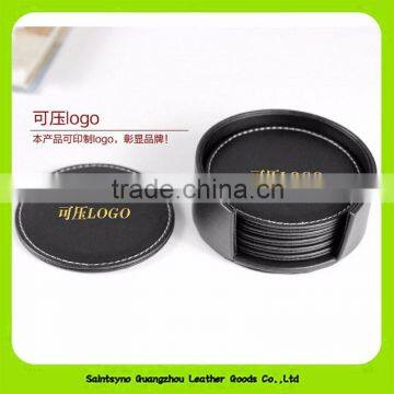 Solid Coffee Circular Cup Mat With Custom Logo, Faux Leather Coasters With Holder 16031 photo-3
