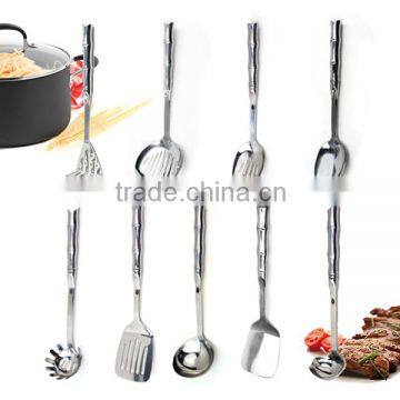 High quality Stainless Steel Kitchen Cooking Utensils With Bamboo Joint Shaped Handle With FDA LFGB Certification