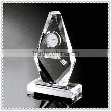 Optical Etch Crystal Clock Award For Business Souvenir