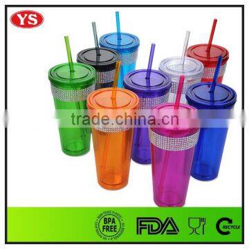 20 oz bpa free plastic double wall bling tumbler with straw