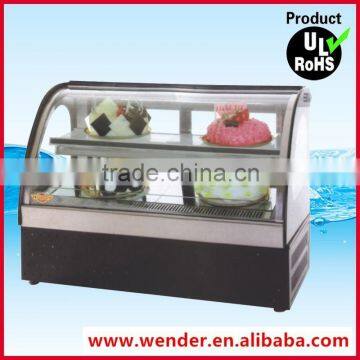 Arc style golden frame counter top commercial cake display refrigerator