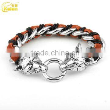 wolf thin leather aluminium color bracelet jewelry