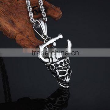 Stainless Steel Casting Unique Skull Style Horn Pendant photo-3