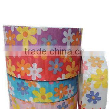 Fancy flowers printed grosgrain ribbons with multi-colors
