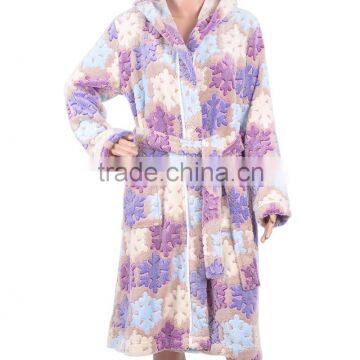 2015 New Arrival Women Printed Burn Out Coral Fleece Bathrobe Ladies Bath Gown Bobe