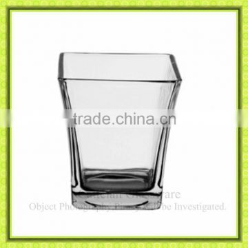 Square cheap clear glass flower vases with big mouth for table decoration