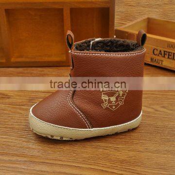 2016 Hot selling new design add plush warm baby winter leather boots shoes in bulk