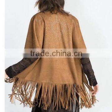 Women Clothing Factory Manufactuer 2015 Hot Design Designer Fashion Women Fringes Coats with Metal beading