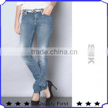 Fashion lady jean pants 2013 with stone washing and sandblast and wrinkles SHK866 lady jeans