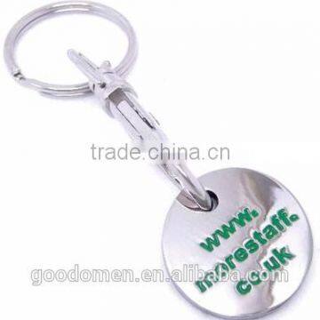 Promotion stain steel metal custom shopping trolley coin token key ring