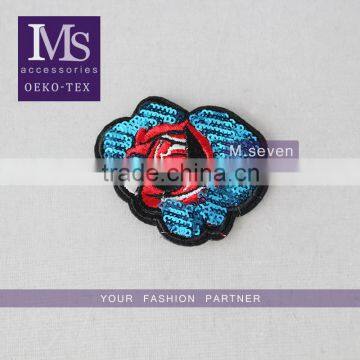 particularly design embroidery iron on patches blue flower pattern embroidery patch for dress