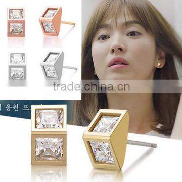 Descendants of the sun korea style gold plated zircon earring stud