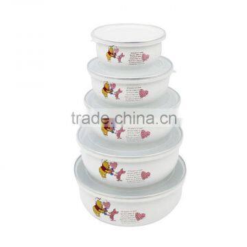 GRS 5pcs colored enamel bowl set for food and fruit storage 10-18cm