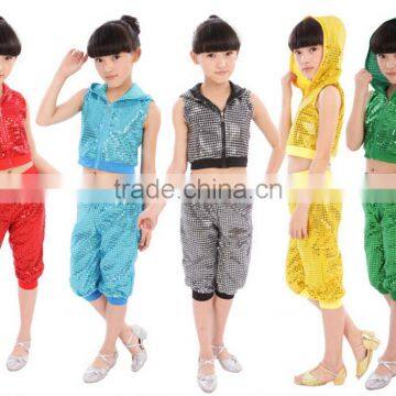 Hotsale sleeveless boys girls Ballroom kids Jazz dance costumes with hood sequin