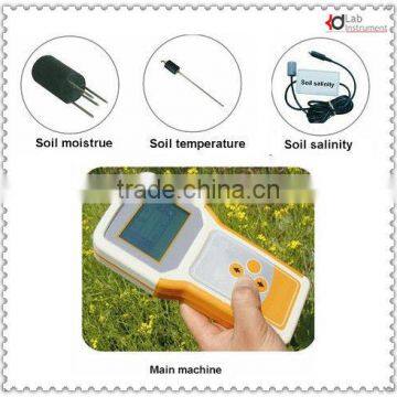 Soil temperature, moisture and salinity meter