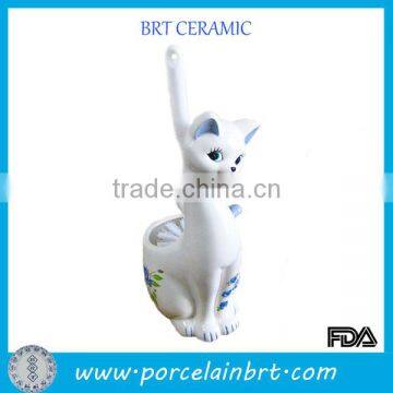 Elegant cat shaped ceramic toilet brush holder