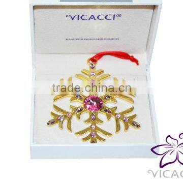 Xmas Ornament VICACCI 14K Yellow Gold Plated Metal Xmas Snowflake With Pink Crystals From Swarovski photo-5