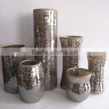 crackle mosaic glass Handmade decoration glass cylinder vase