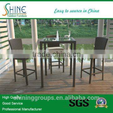 Commercial PE Rattan outdoor furniture Luxury Bar chair Sets, Garden furniture glass bar table bar stool for wholesale