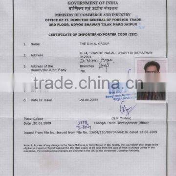 CERTIFICATE OF IMPORTER-EXPORTER CODE