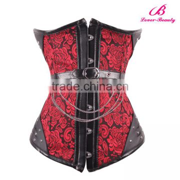 Red Floral Steampunk Hook Eye Buckle Overbust Cheap Corset NO MOQ