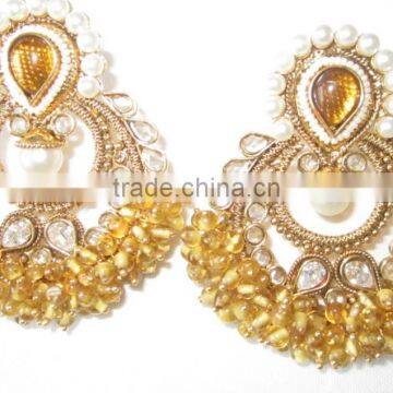 Golden yellow Beads polki gold tone dangler EARRING pair