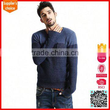 Hot selling crew neck sweaters with side pockets jumper men knitted