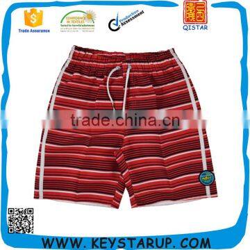 Red Stripe Digital Printing Kids Board Shorts in 100% Polyester Fabric
