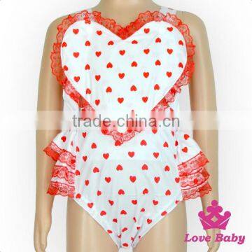 HYB139 Lovebaby Wholesale cotton Red Hearts Print for Valentines red lace trim around ruffle romper