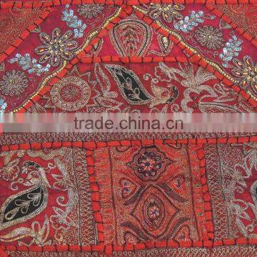 Large Square Pillow Sham - Red Zari Embroidery Peacock Floor Cushion 26 Inch photo-4