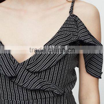2017 Plain-coloured Cut Out Shoulder Sexy V-neck Women Ruffled Jumpsuit photo-6