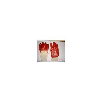 Red Single Dipped PVC, Smooth Finish, Interlock or Jersey Liner，Open Back,Knit Wrist