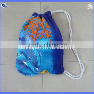 2016 cotton printed velour beach towel bag/beach towel with bag